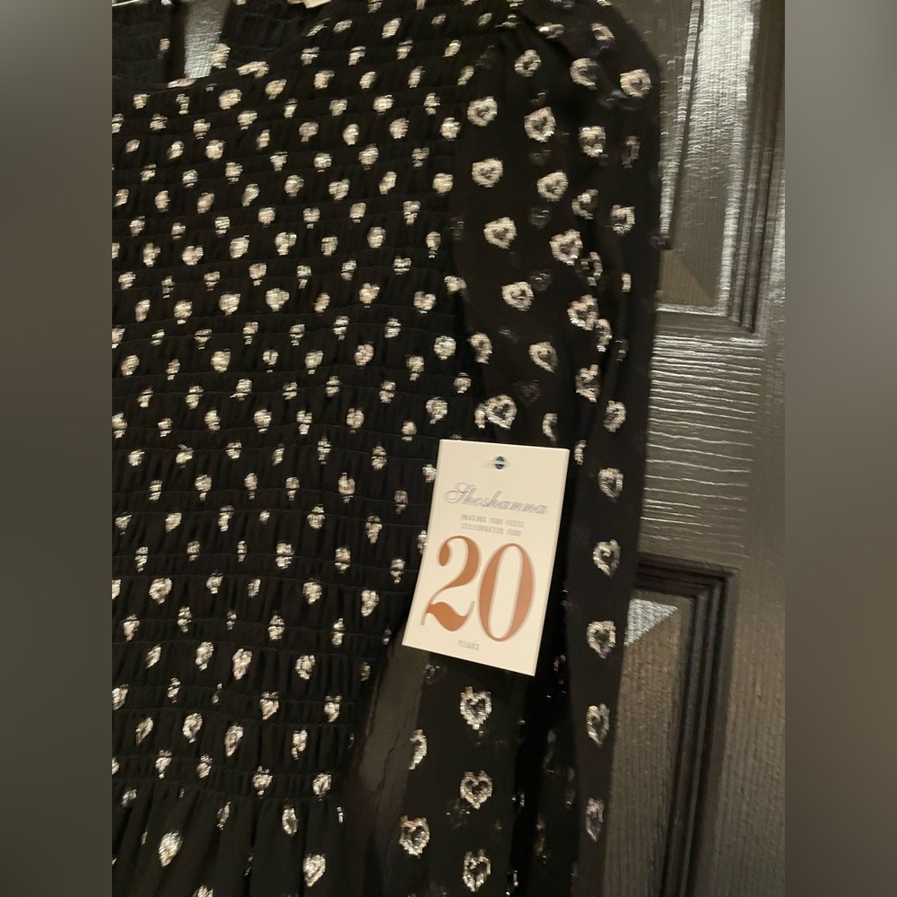 Shoshanna size 4 NWT smocked gold clip dot heart long sleeve mini dress - Picture 4 of 7